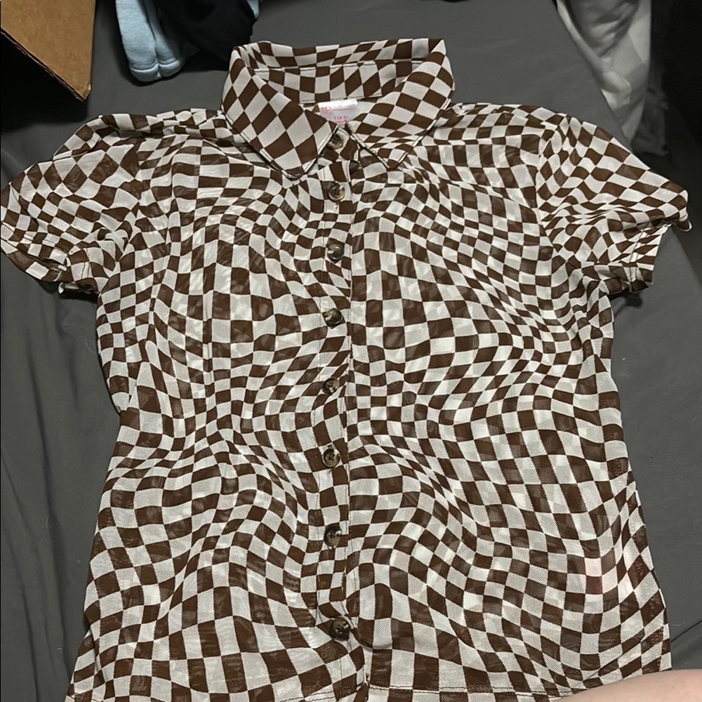 Brown and White Checkered T-Shirt